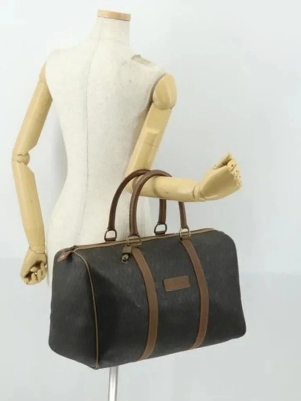 Christian Dior Honeycomb Canvas Boston Bag PVC Black Gold Auth ep12688 - Picture 14 of 16